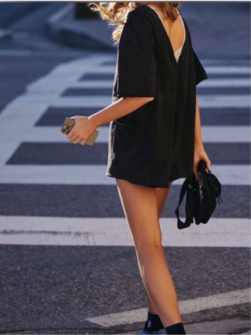 NWOT Free People Movement Hot Shot Tee Romper - washed black Size: Large - Picture 2 of 6